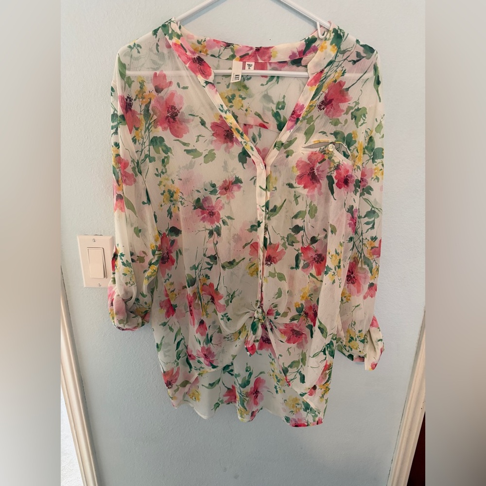 KUT from the Kloth Sheer Floral Blouse in Pink and Yellow